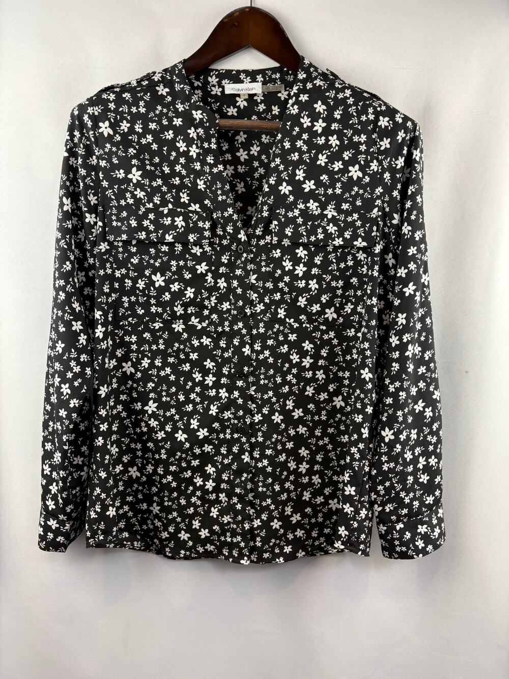 Women’s Calvin Klein Small Black w/ White Florals Blouse